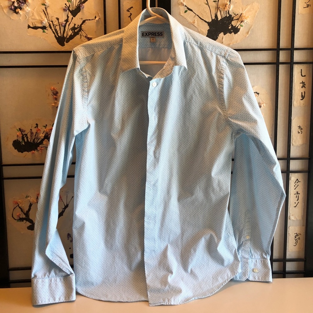 EXPRESS fitted light blue & white button down